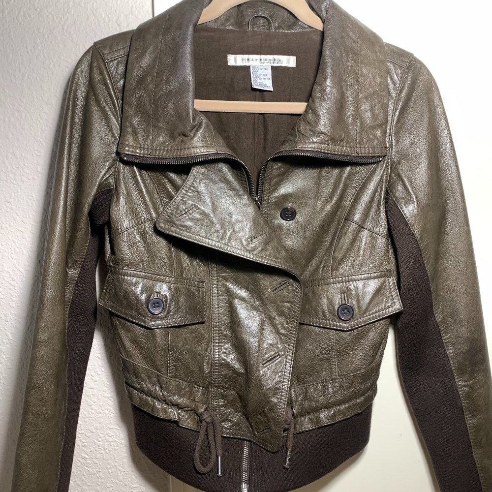 Rezrekshn Brown Leather Bomber Jacket (XS)